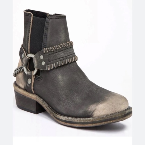 Free People Boots Stony Desert Boot Leather Harness Washed Black Brown Booties - Picture 1 of 9